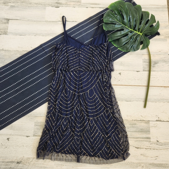 Adrianna Papell Evening Beaded Sequin Mini Dress Navy Size 6 - Picture 4 of 11